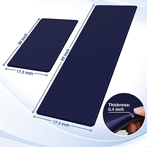 StepRite Kitchen Mats for Floor, 2-Piece Anti-Fatigue Kitchen Rugs, Blue