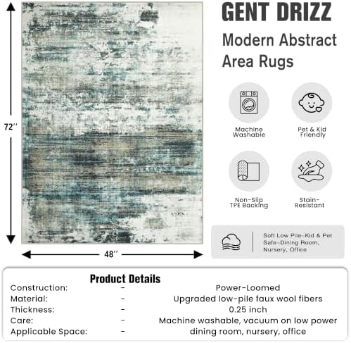4x6 Area Rugs for Living Room: Washable Abstract Teal Green Badroom Carpet