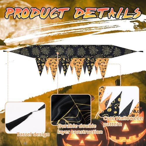 VitalCozy Halloween Fireplace Mantel Scarf Purple Orange Black,Bat