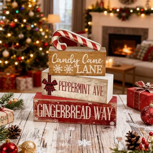 Moucuny 4 Pcs Christmas Table Decor Wooden Candy Cane Decoration Farmhouse