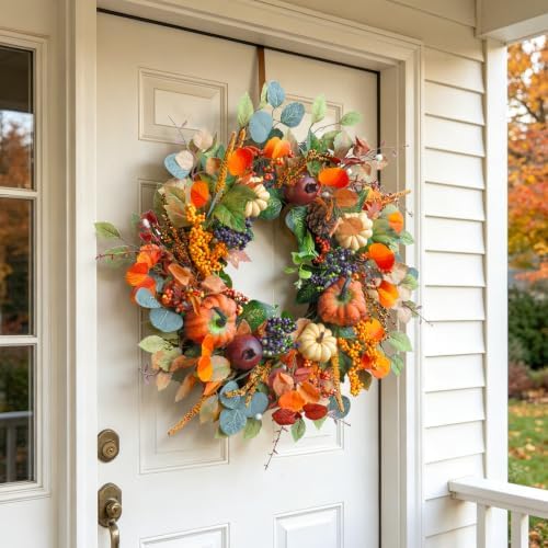 Fall Wreaths for Front Door 24 Inch Autumn Rustic Farmhouse Harvest Wreath