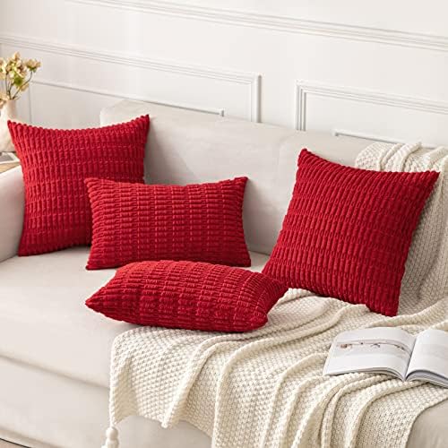 MIULEE Corduroy Decorative Throw Pillow Covers 18x18 Red Pack of 2