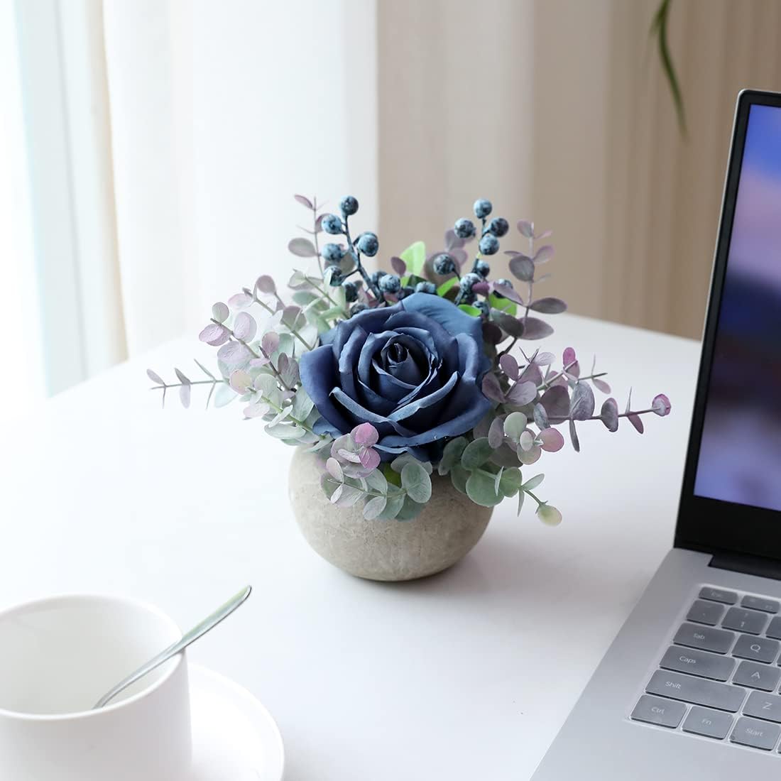 Small Artificial Rose Potted Plant / Blue