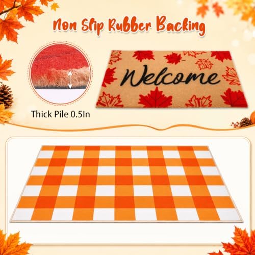 2 Pcs Fall Maple Leaf Welcome Doormat-Fall Decor Orange White Door Mat Set