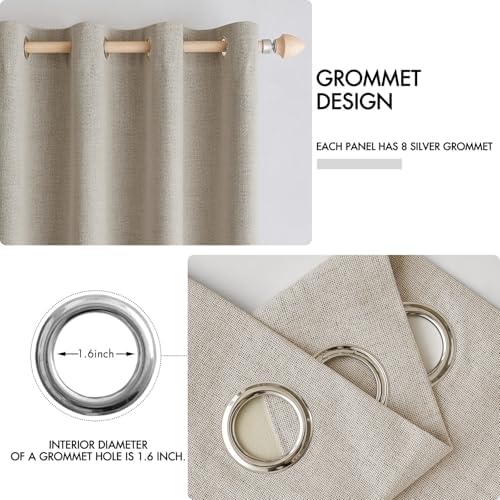 MIULEE 100% Blackout Linen Curtains for Bedroom 52x84 Inches Pebble Taupe
