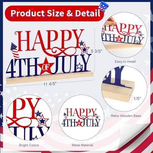 Metal Happy 4th of July Sign Decorations for Home Party Shelf Mantel