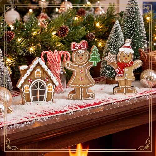 Suzile 3 Pcs Christmas Gingerbread Wooden Table Decorations