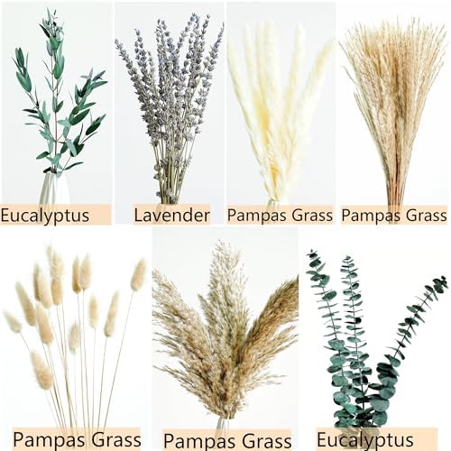 Green Pampas Grass Boho Bouquet – Exquisite Lavender and Eucalyptus Dried Flower Arrangements for Western Boho Decor –