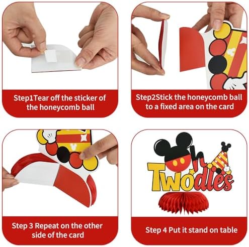 TONIFUL 2nd Birthday Black Red Yellow Mouse Themed Table Centerpieces