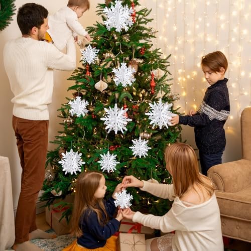 36 Pcs Christmas Hanging Snowflakes Decorations 3D White Paper Snowflakes Hanging Garland Winter Snowflake Ornaments for Christmas Tree Winter Wonderland Holiday New Year Home Party Decor