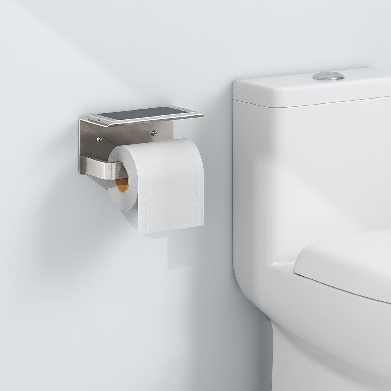 Gypie Toilet Paper Holder with Phone Shelf, Brushed Nickel Toilet Paper Holder Wall Mount, Rustproof Stainless Steel