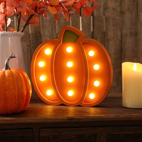 Fall Decor-Fall Decorations for Home-Light Up Wooden Pumpkins | Handmade Pumpkins with Light for Thanksgiving Halloween Home Kitchen Tabletop Decor