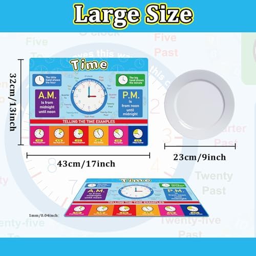 Educational Placemats Set of 6 Preschool Kid Plastic Table Mat 17×13×0.04in