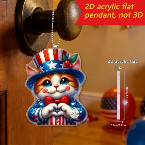 6 Pcs 4th of July Hanging Ornaments 2D Acrylic Independence Day Tree Decorations Cute Cartoon Animal Hanging Tree Ornament with Ropes 250th Anniversary Hanging Pendant for Holiday Party Supplies