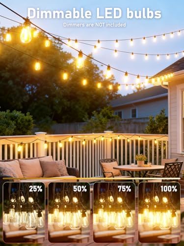 60FT LED Outdoor String Lights with 16+1 Edison Shatterproof Waterproof Bulbs, 2700K Commercial Grade Patio Lights
