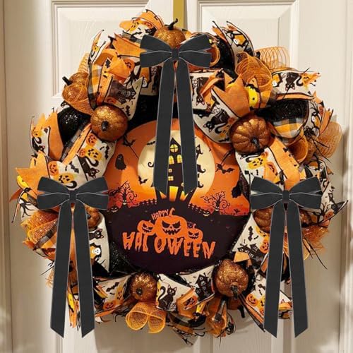 Hongsome 12Pcs Black Velvet Ribbon Bows Halloween Tree Decorations,5in x 10in Christmas Ornaments for Tree Home Party Front Door Wreath Holiday Decor