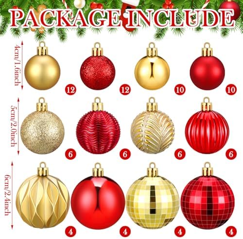 Lunmon 64 Pcs Red and Gold Christmas Ball Ornaments Glitter Xmas Bulbs