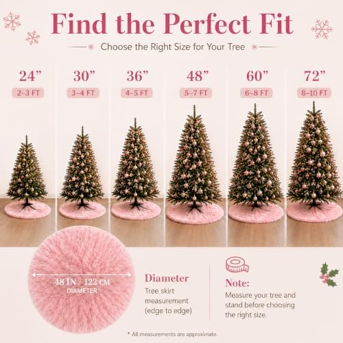 AOGU 30 Inch Faux Fur Christmas Tree Skirt Pink Plush Skirt for Merry Christmas Party Christmas Tree Decoration
