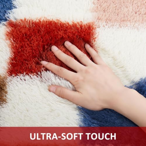 Ophanie Checkered Rainbow Rug for Living Room Bedroom,Colorful Fluffy Soft Cute Fuzzy Area Rugs,Shag Plush Shaggy