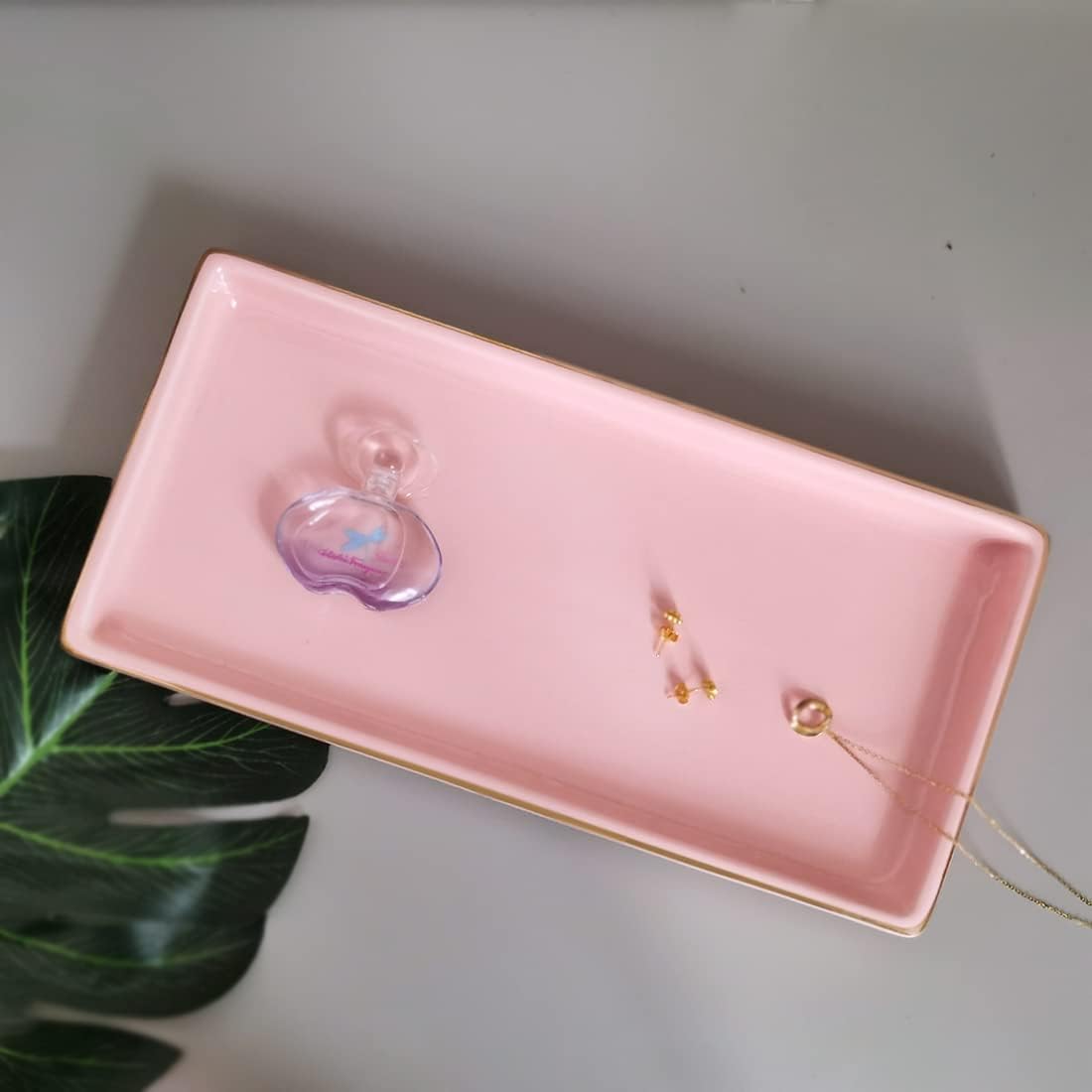 Ceramic Bathroom Tray for Countertop / Pink / 10 x 5