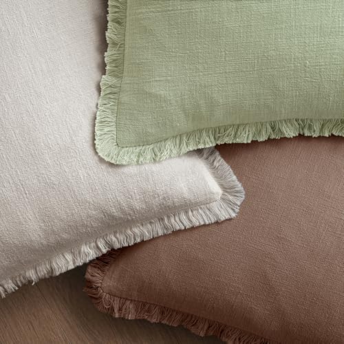 MIULEE Linen Fringe Decorative Fall Throw Pillow Covers Dark Coffee 18x18