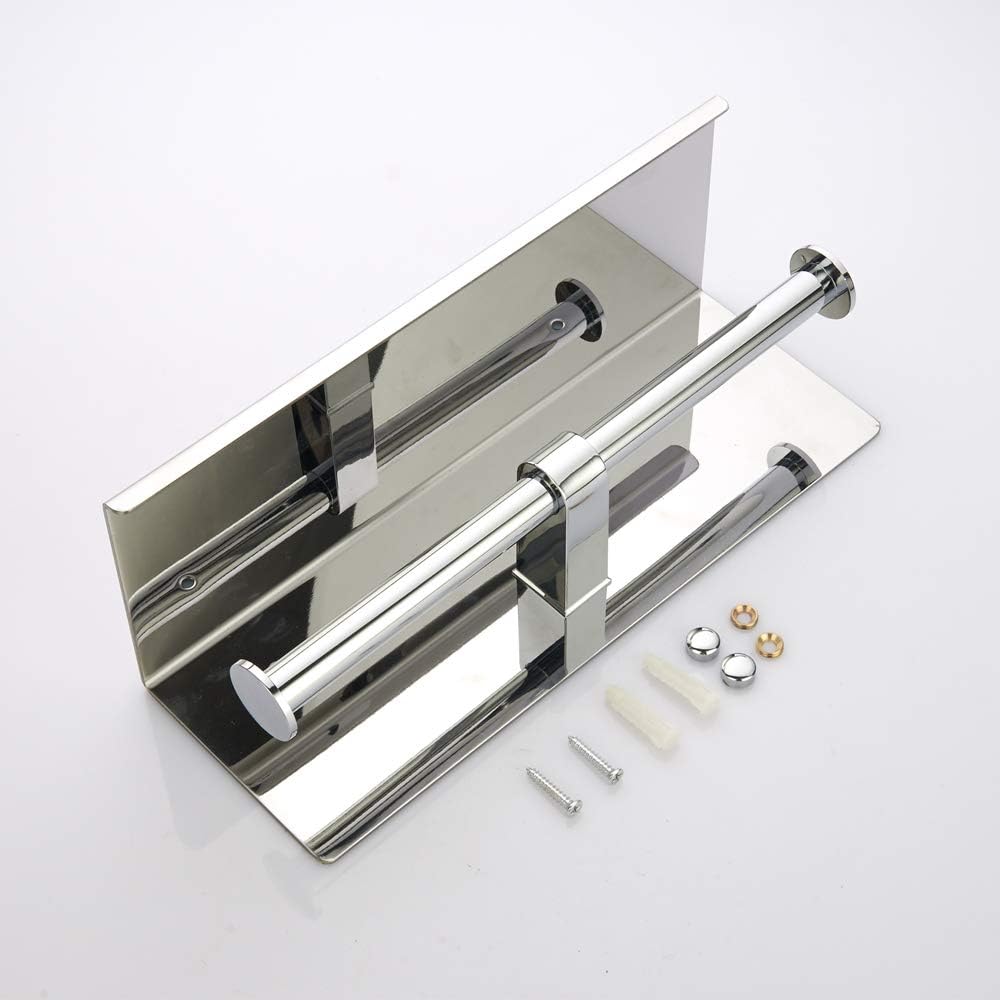 BGL Toilet Paper Holder - Stainless Steel Toilet Paper Roll Holder with Shelf Wall Mounted for Bathroom (Silver, Double