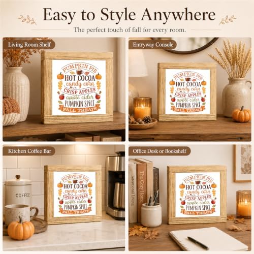 Fall Wood Sign, Pumpkin Pie Hot Cocoa and Apple Cider Tabletop Decor