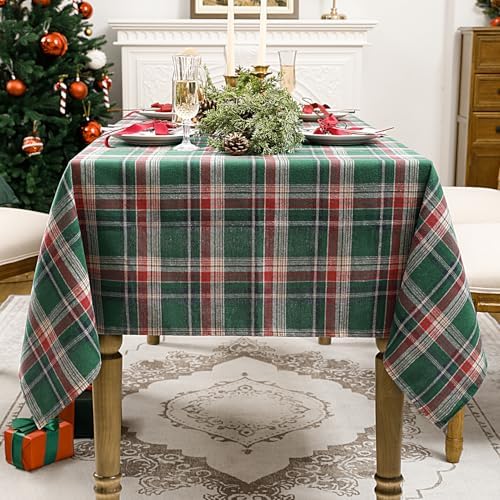 Romanstile Christmas Checkered Tablecloth Rectangle, 54 x 80 Inch, Green