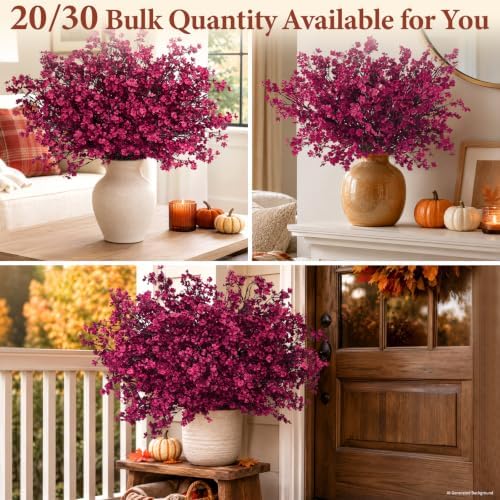 20 Pcs Baby Breath Flowers Artificial Bulk, Fake Fall Flowers, Burgundy