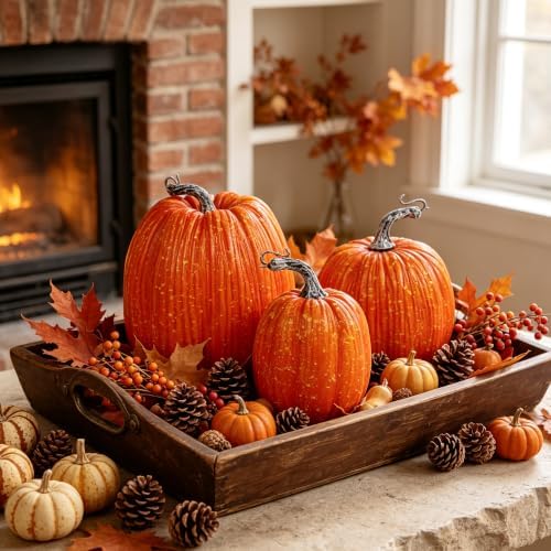 winemana Artificial Pumpkins Fall Decor Orange Foam Pumpkin, 3 Pack