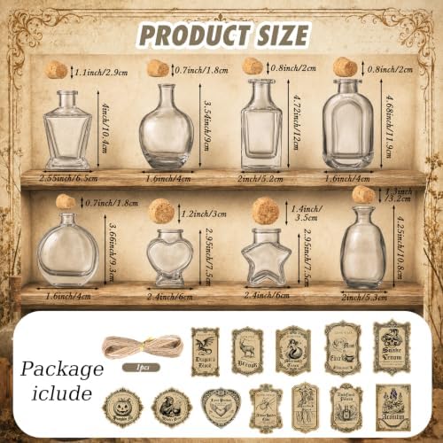 Patelai 8 Sets/32 Pcs Halloween Potion Bottles with Cork Apothecary Bottles