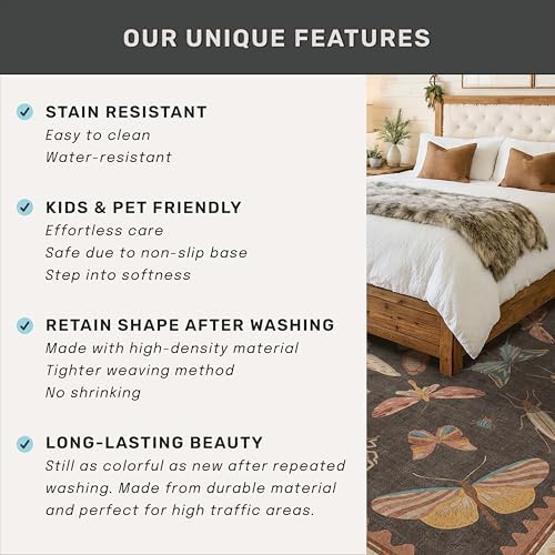 Boho Brown 3x6 Entryway Rug Indoor, Farmhouse Kitchen Area Rug for Bedroom, Mudroom & Laundry Room, Soft Low Pile