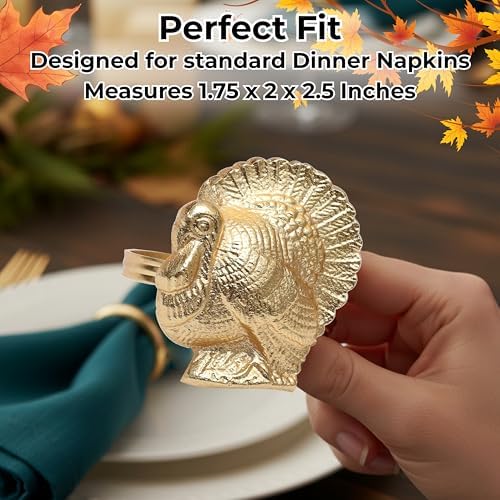 Alpha Living Home Turkey Napkin Rings, Metal Gold Set of 12