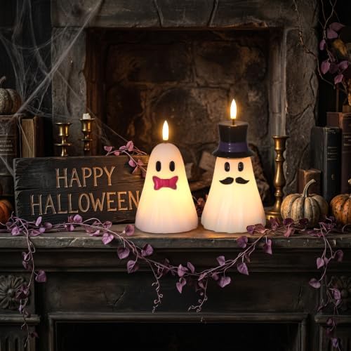 Halloween Decor Flameless Ghost Candles with 6H Timer, 2PCS