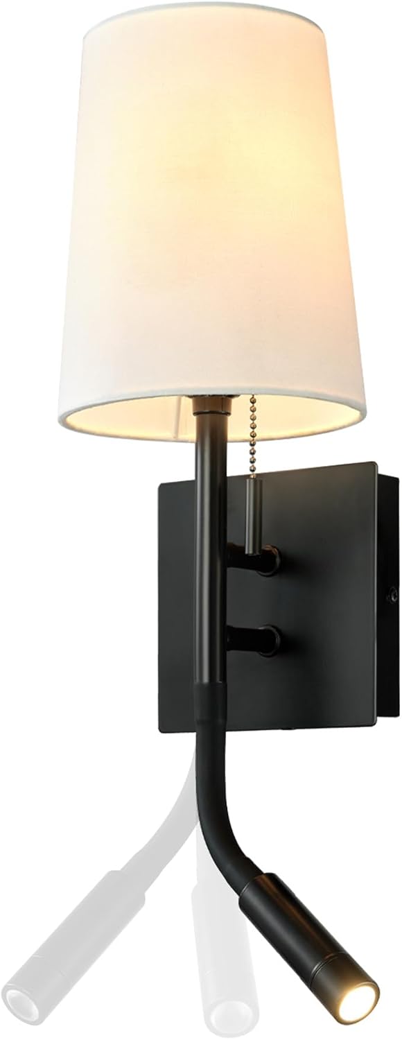 Globe Electric 1-Light Plug-in or Hardwired Wall Sconce with LED Integrated Reading Light, USB-A Port, USB-C Port