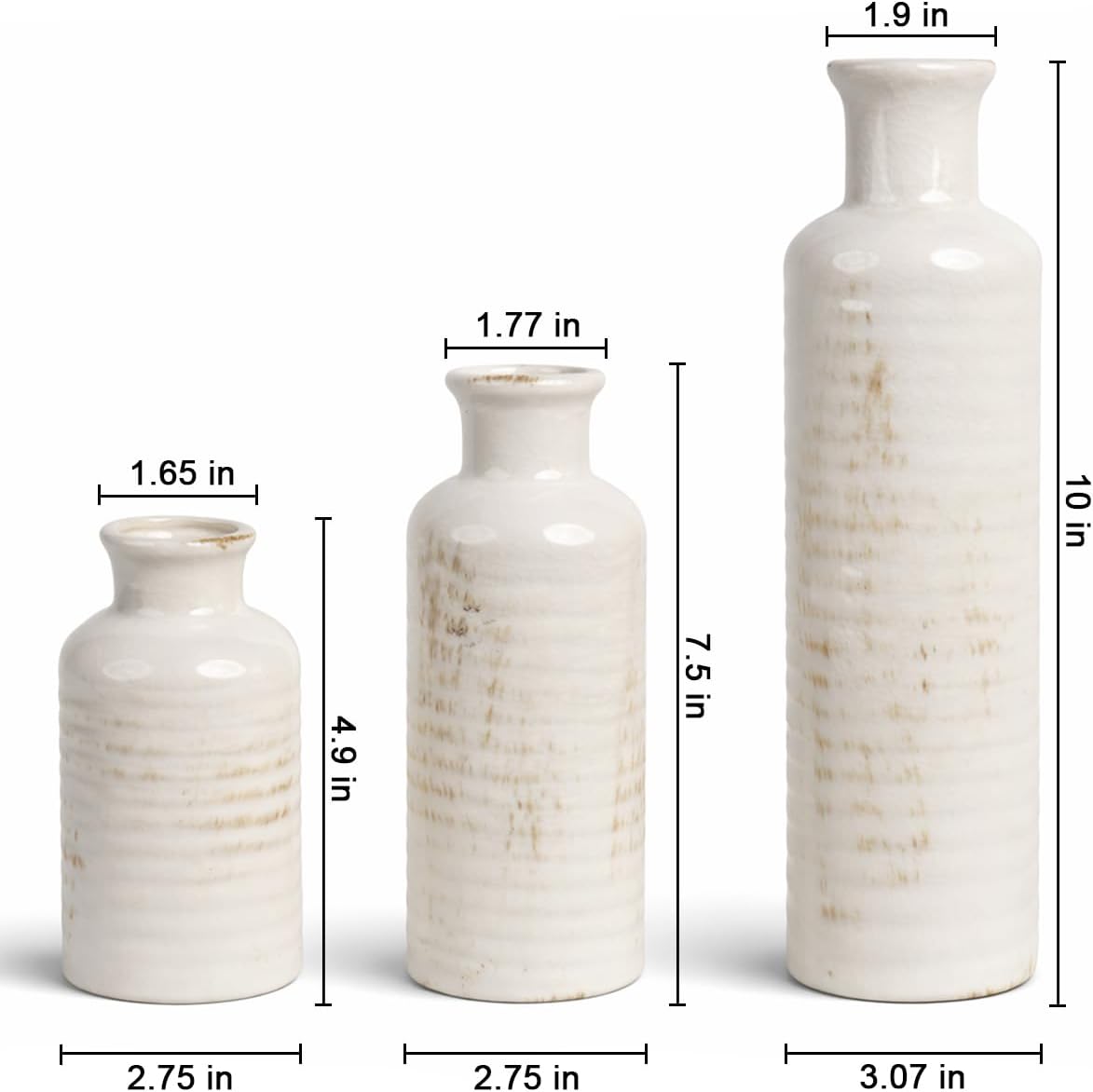 Ceramic Vase / White02 / White / Set of 3