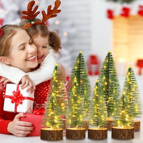 8 PCS Mini Christmas Trees with Lights, 4 Sizes Artificial Christmas Trees