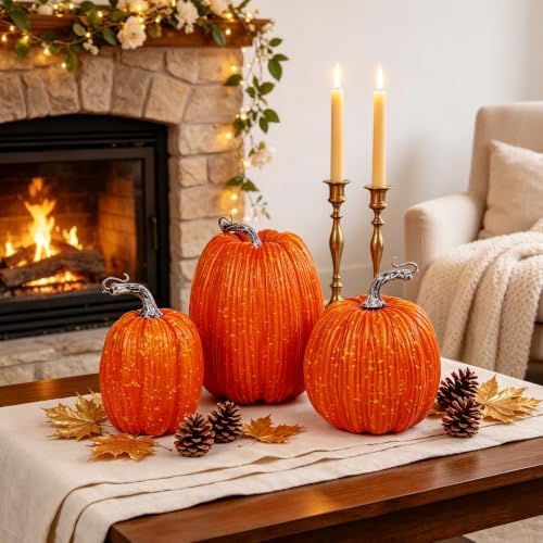 winemana Artificial Pumpkins Fall Decor Orange Foam Pumpkin, 3 Pack