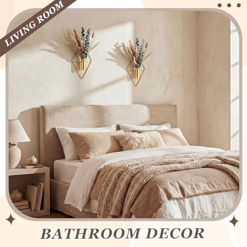 Jexine 2 Pcs Hanging Artificial Planters Wall Decor, Golden, Pampas