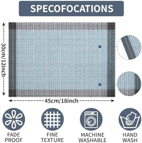Niviy Blue Grey Ethnic Boho Placemats Set of 4, 12x18 Inch Linen Burlap Washable Durable Art Table Mats for Holiday Party Kitchen Dining Room Decoration
