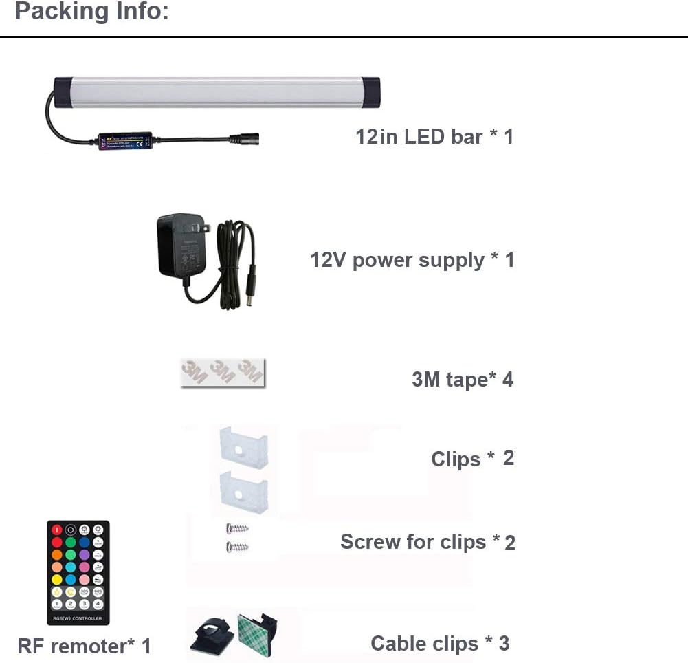 Dimmable Under Cabinet Lighting, RGB LED Light Bar, RF Remote Control Lamp, Multicolor Under Counter Lights for Desk