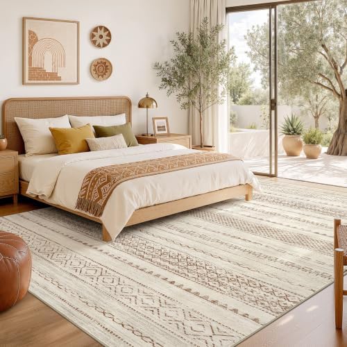 Nakagishi Boho 6x8 Area Rug Living Room Rugs Machine Washable Brown