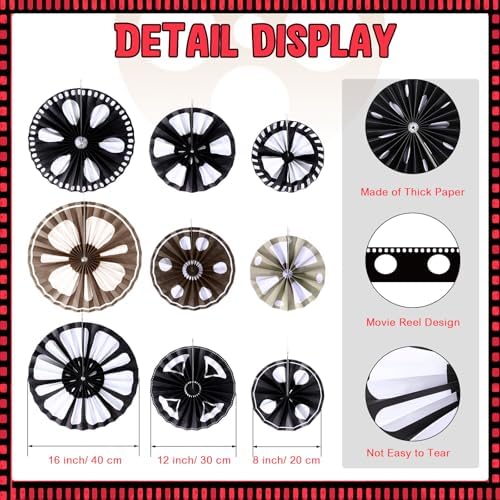 Dispowreath 9 Pcs Movie Reel Movie Reels Paper Fans Cinema Decor