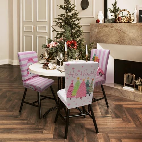 Christmas Chair Covers Set of 6, Xmas Tree Snowman Dining Chair Covers for Party Kitchen Removable Seat Cover for Chairs Christmas Decorations Indoor