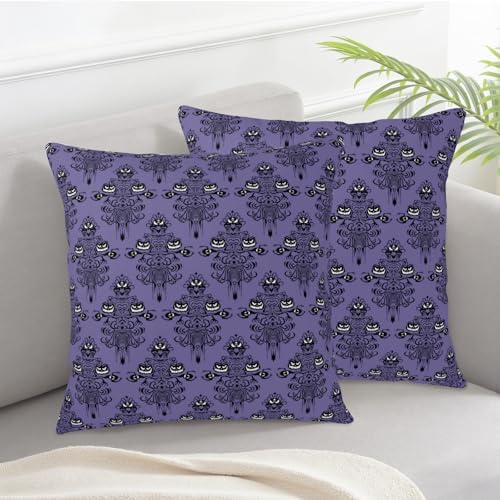Halloween Haunted Ghosts Pillow Cover 22x22 Inch Set of 2 Deep Purple Spooky Scary Throw Pillow Case Skull Spooky Farmhouse Outdoor Decorative Cushion Cases Home Sofa Couch