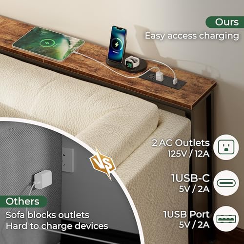 SUPERJARE 110.2 inch Narrow Behind Couch Table with Charging Stations