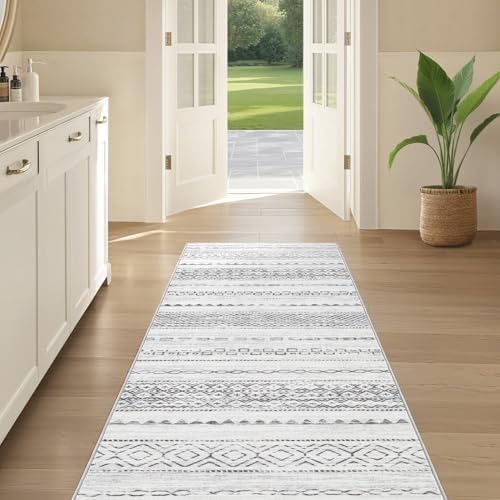 Nakagishi Boho 2x6 Runner Rug Machine Washable Rugs Non Slip Gray
