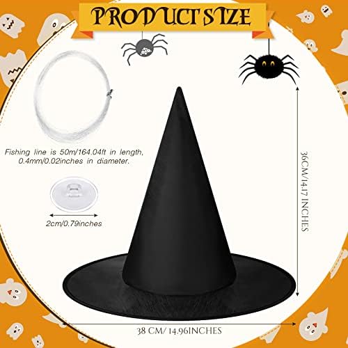 SATINIOR Halloween Witch Hat Hanging Decor Floating Witch Hat with Rope Accessory and Transparent Seamless Hooks