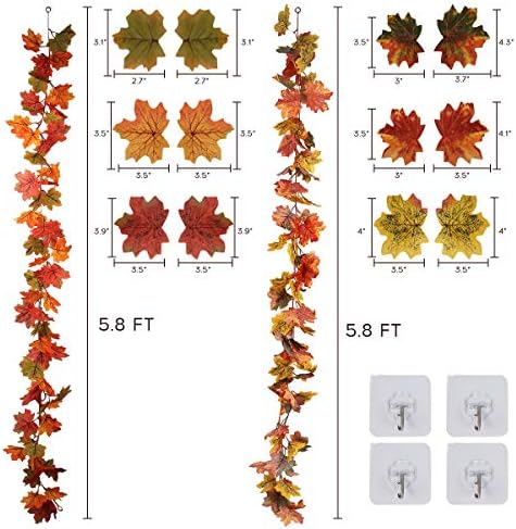 RECUTMS 2 Pack Fall Maple Garland Autumn Hanging Fall Leave Vines