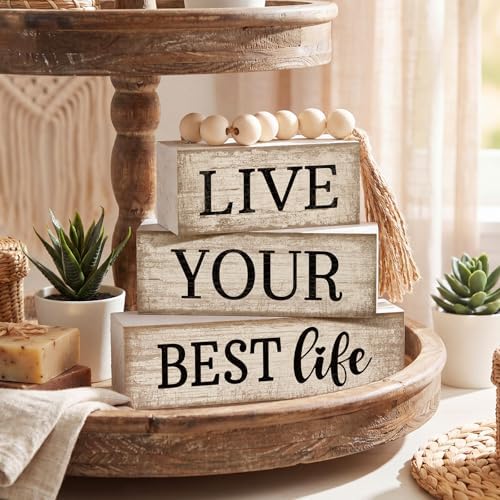 Moucuny 4 Pcs Farmhouse Table Decoration Inspirational Tiered Tray Decor